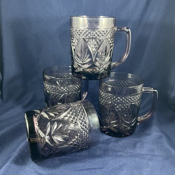 Cristal D'Arques Glasses Purple Amethyst Vintage Drink Handled Faceted Ornate - Picture 3 of 10